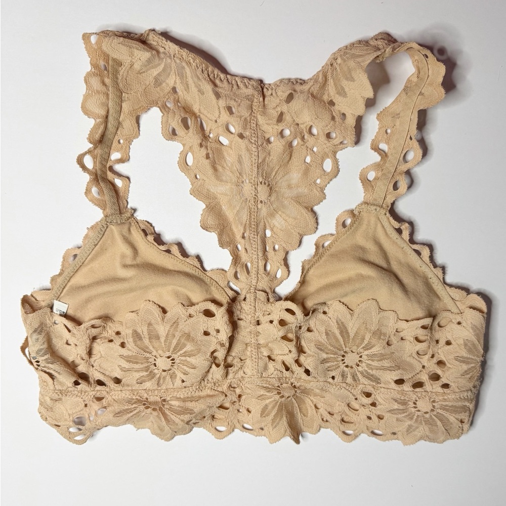 Aerie Lace Bralette Tan Crochet Racerback Soft Feminine Intimates M Festival - Picture 5 of 7